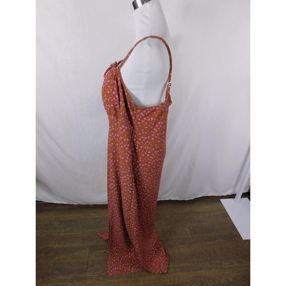 No Boundaries Dress Womens XL Rust Pink Floral Maxi Spaghetti Strap Tie Front - Picture 4 of 11